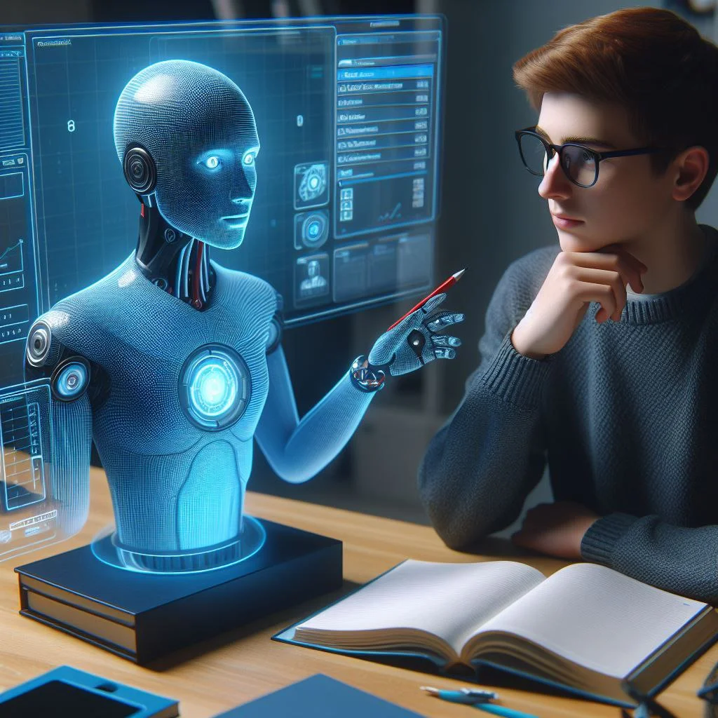 Teenager studying with his virtual tutor