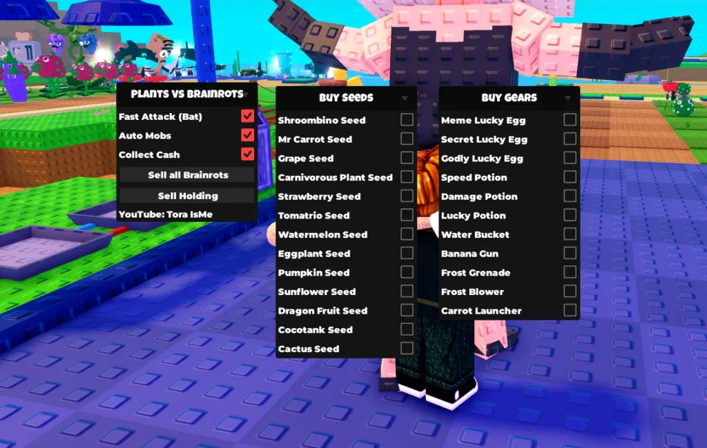 Крутой скрипт для Растения против Брейнротов в Roblox от ToraIsMe — Ускоренная Атака, Авто-Сбор Денег, Покупка Семян