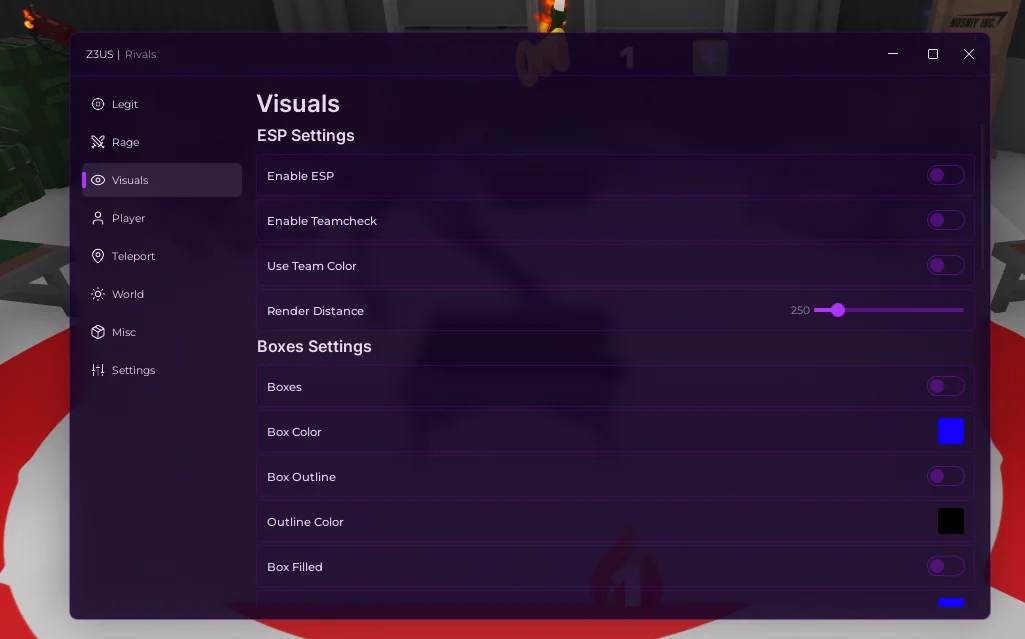 Функционал чита на RIVALS Roblox