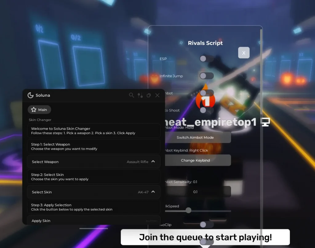 Скрипт на Соперники в Роблокс без ключа - Soluna [СКИНЧЕНДЖЕР, АИМ, ЕСП]