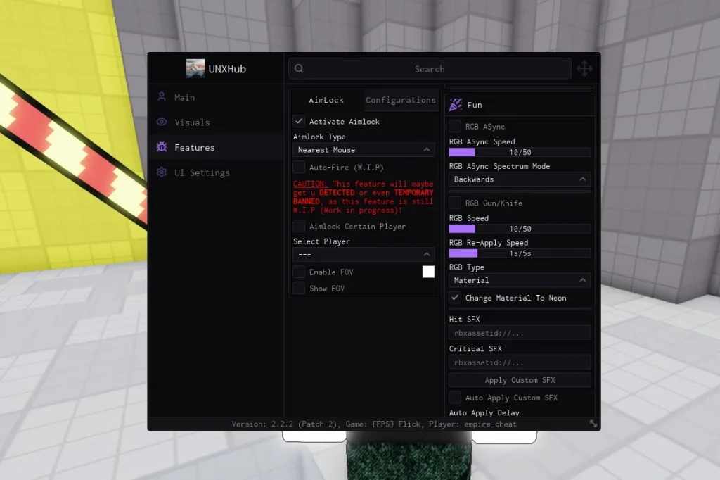 Скрипт на Флик в Роблокс без ключа - UNXHub [АИМ ЛОК, АВТО СТРЕЛЬБА, ВХ]