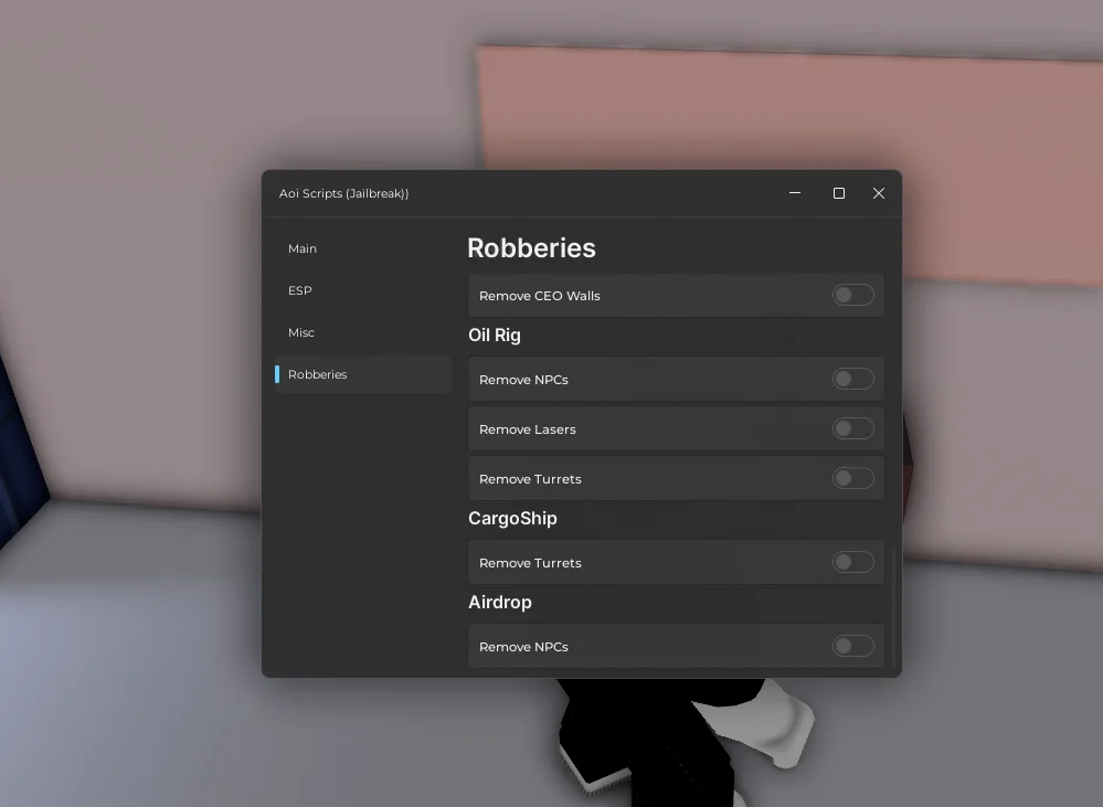 Скрипт на Джейлбрейк в Роблокс без ключа - Aoi Scripts [ВХ, ОГРАБЛЕНИЯ, БЕСКОНЕЧНЫЙ ПРЫЖОК]