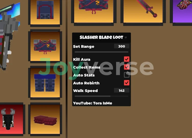 Скрипт на Добычу Лезвий Убийцы в Роблокс без ключа от Tora IsMe [Kill Aura, Collect Items, Auto Stats, Speed]