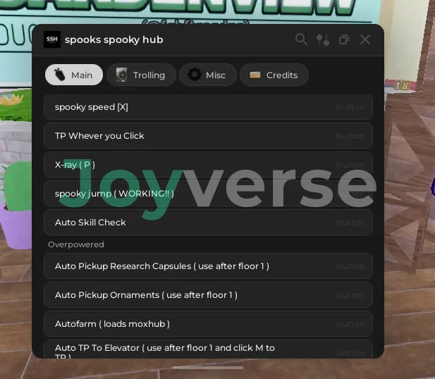 Скрипт на Мир Денди в Роблокс - Spooks Spooky Hub [Spooky Speed, X-ray, Trolling]